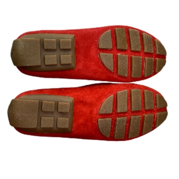 LANDSEND Women’s Red Suede, Gold Horse Bit Driving Mocs Never Worn, In Storage - Picture 4 of 13